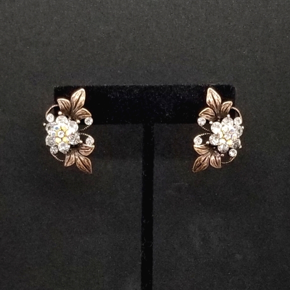 Copper aurora borealis crystal flower earrings - Picture 1 of 7